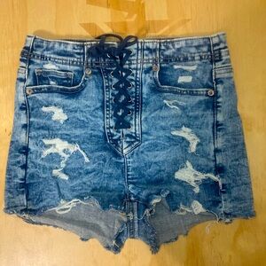 American Eagle Lace Up Denim Cutoff Jean Shorts size 0